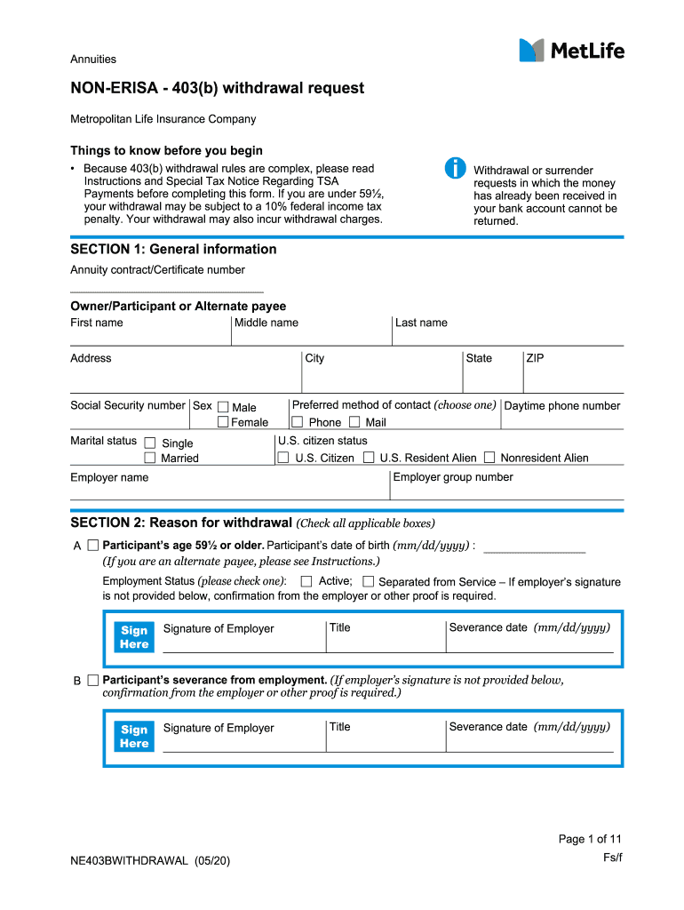  403b Hardship Withdrawal Request Qualified Plans MetLife 2020