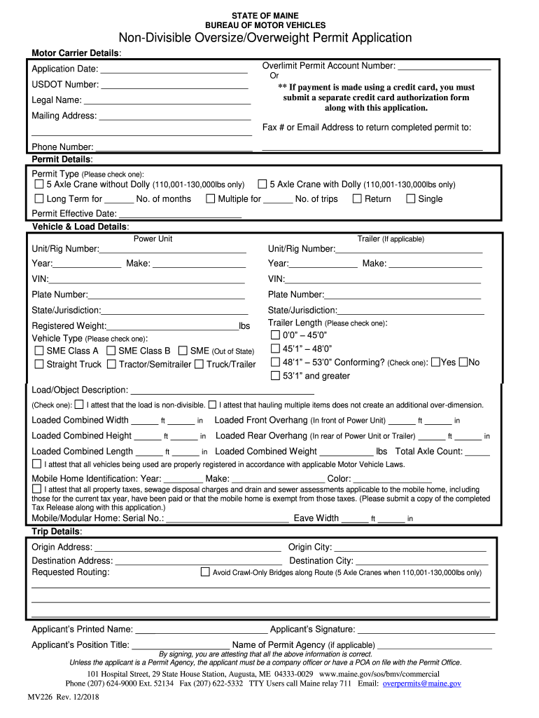 Non Divisible OversizeOverweight Permit Application  Form