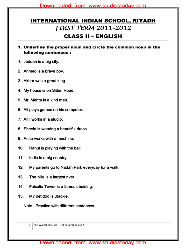 Circle the Proper Noun and Underline the Common Noun  Form