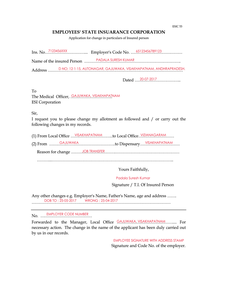 Esic Name Correction Form PDF Download
