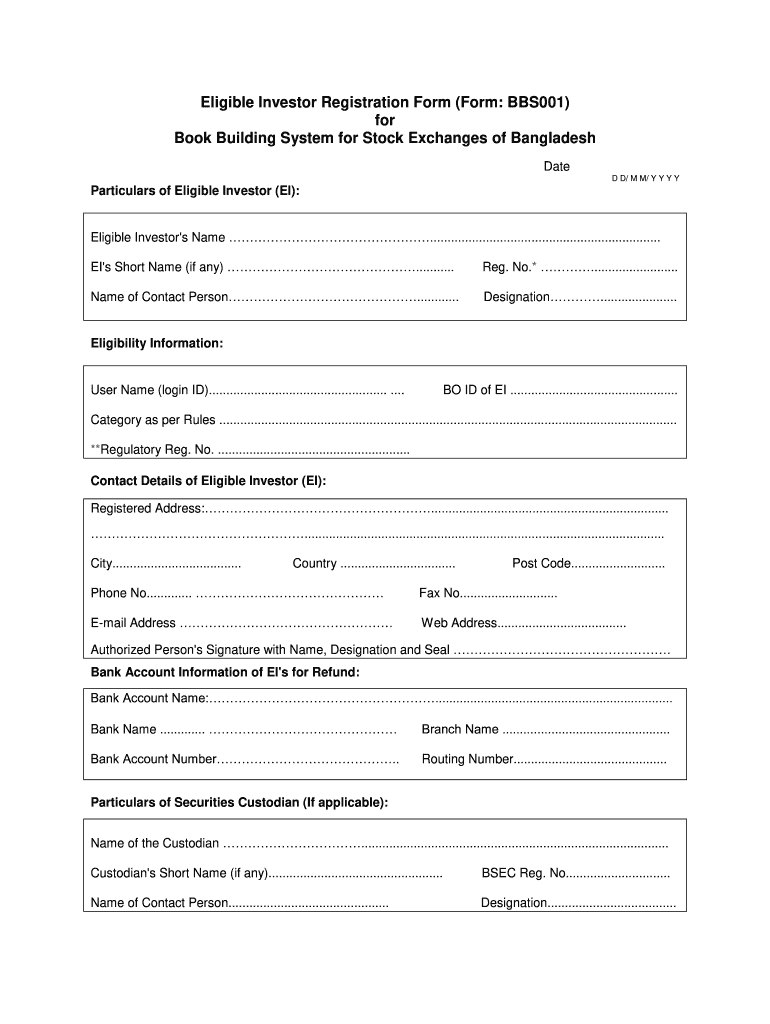 Eligible Investor Registration Form Form BBS001