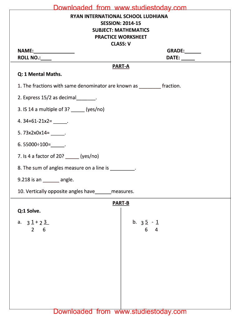 Class 5 Maths Worksheets with Answers PDF  Form