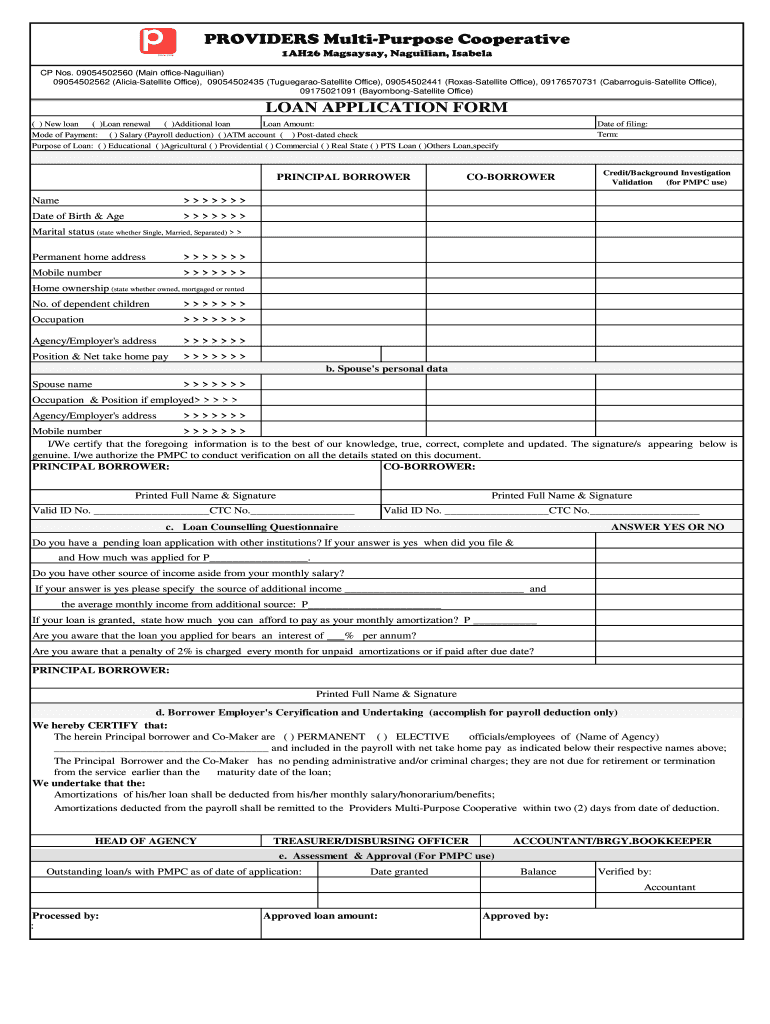 Providers Multi Purpose Cooperative  Form