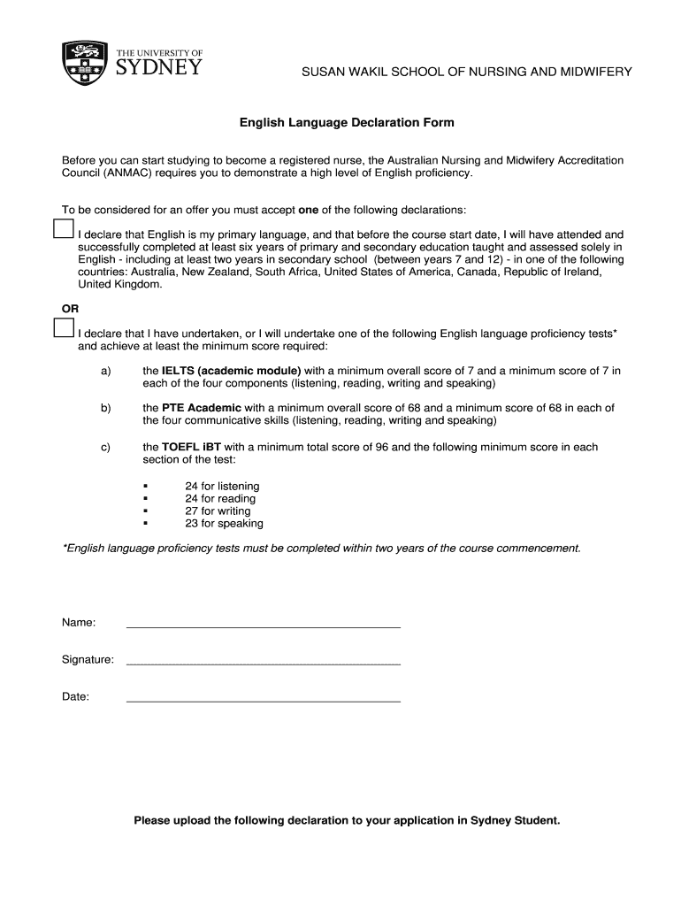 English Language Declaration Form