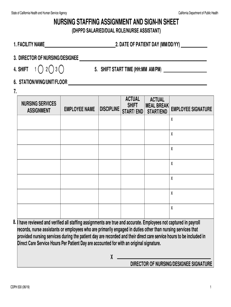 Nursing Staffing Assignment and Sign in Sheet  Form