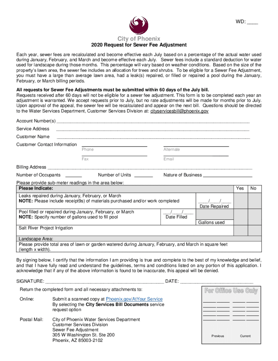 City of Phoenix Sewer Fee Adjustment Form