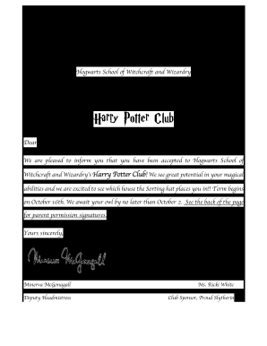 Hogwarts Acceptance Letter India  Form
