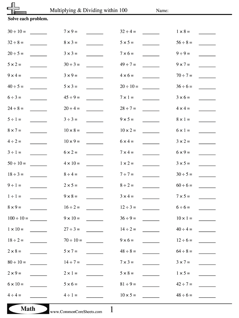  One at a Time CommonCoreSheets 2020-2024