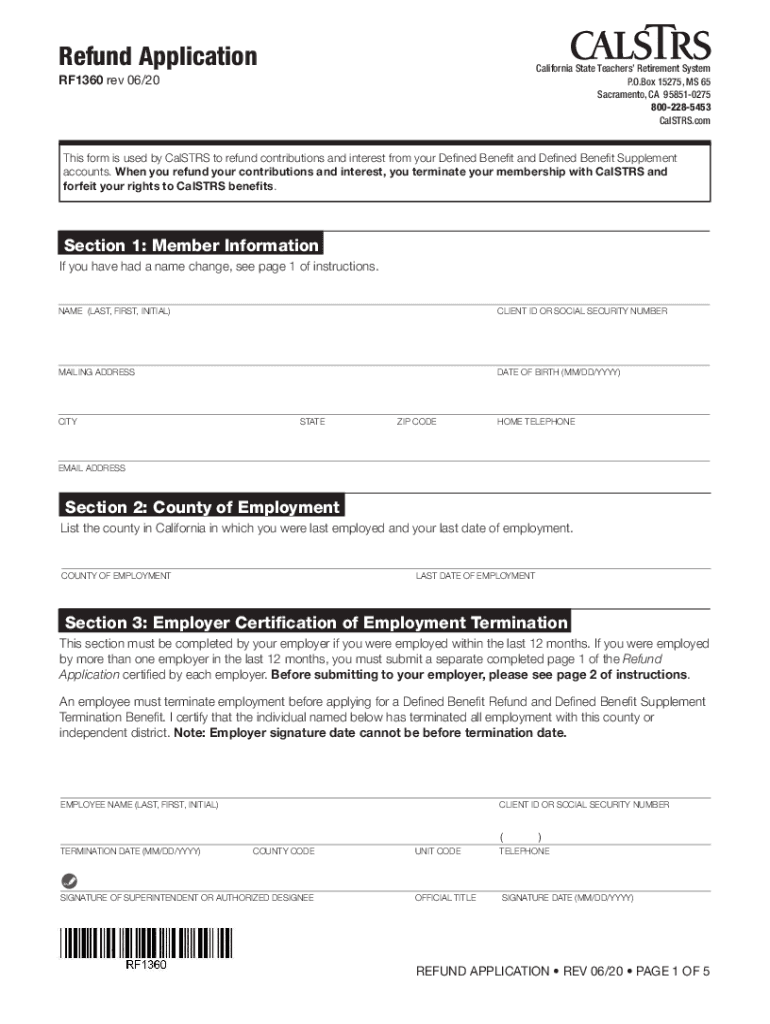  CalSTRS Refund Application 2020-2024