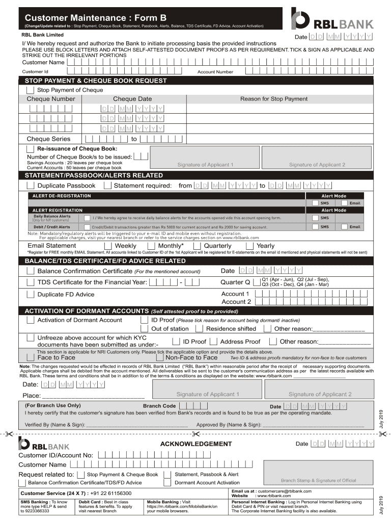 Rbl Bank Form B