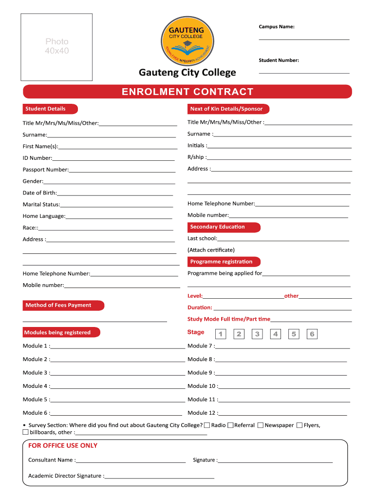 Gauteng City College  Form