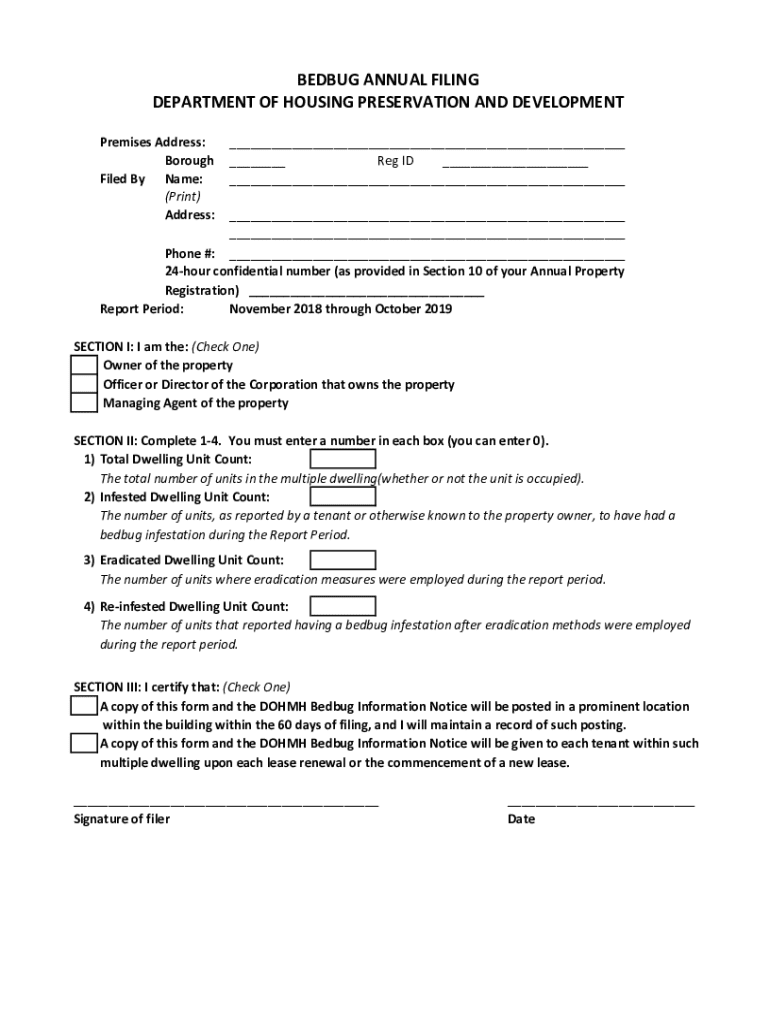 Bedbug Annual Filing  Form