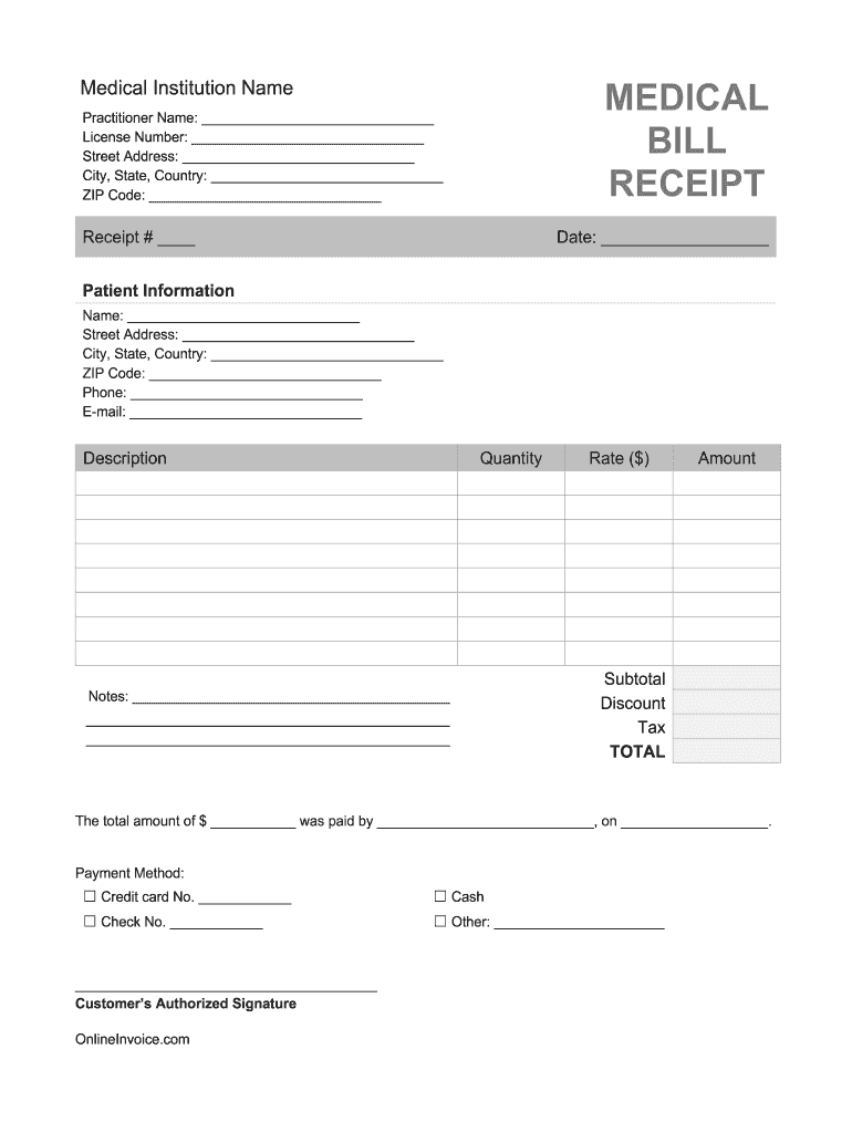 Medical Receipt Template  Form