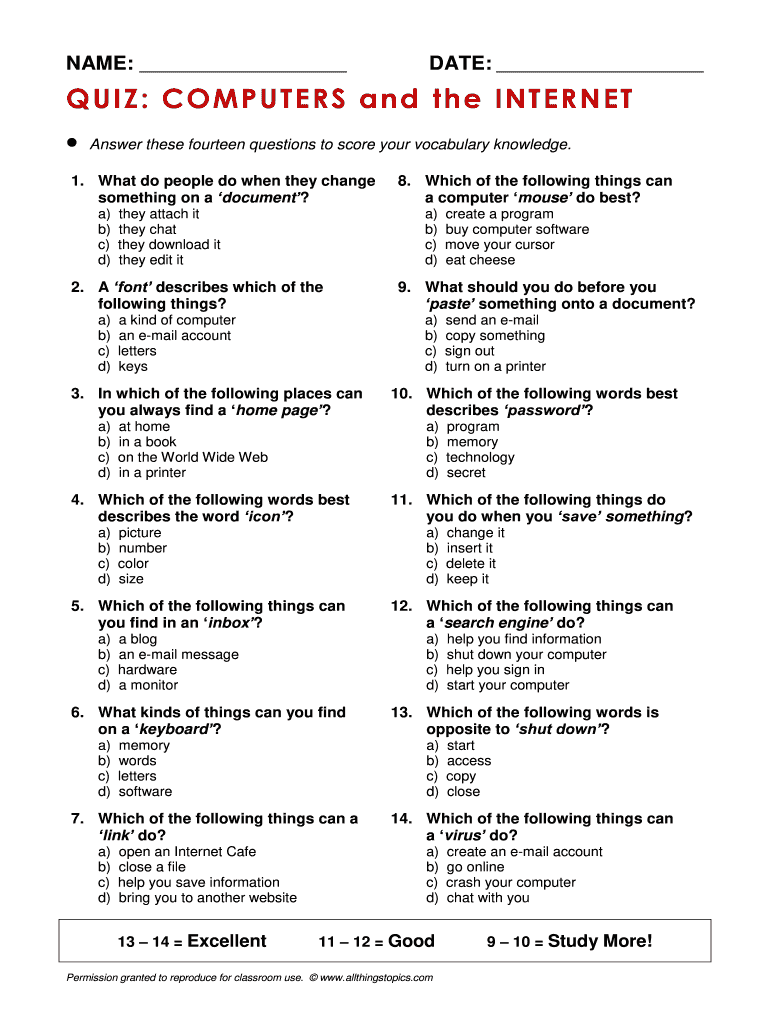 Quiz Computers and the Internet Questions to Score Your Vocabulary Knowlodge  Form