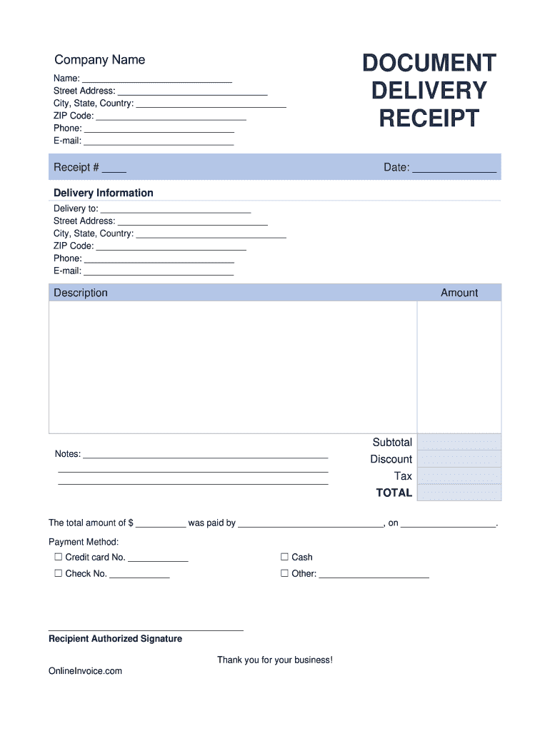 Delivery Receipt Form