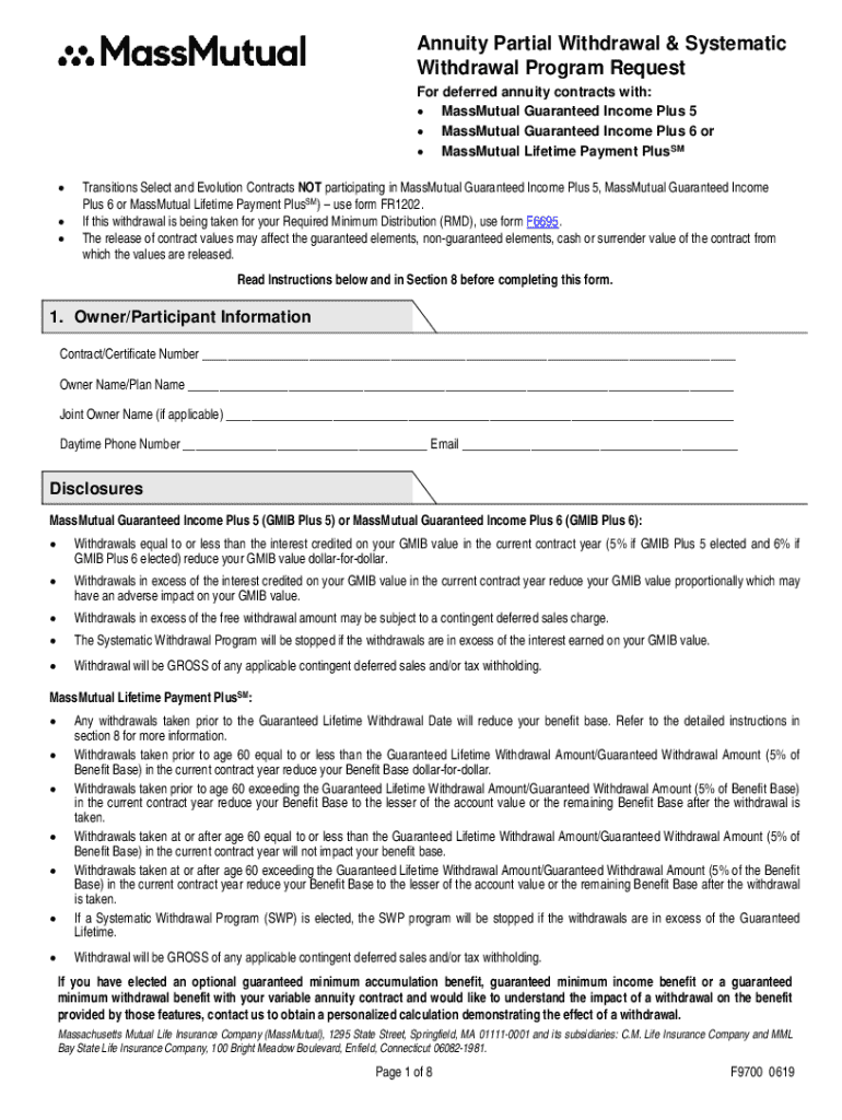  Annuity Request for Full Surrender MassMutual 2019-2024