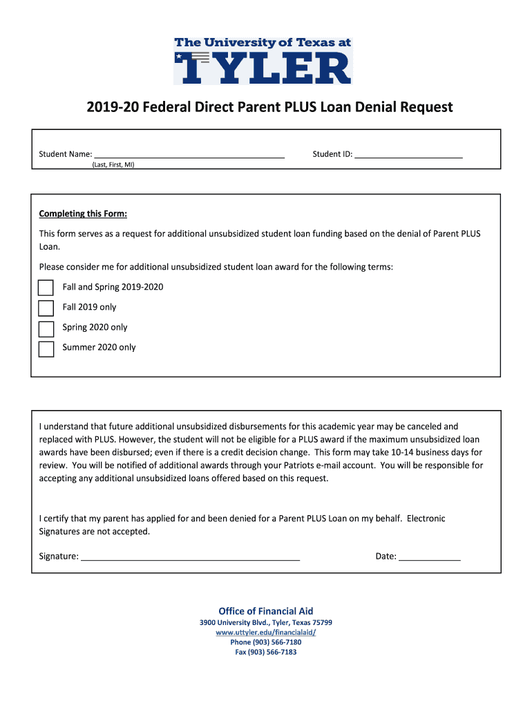  20 Parent Plus Loan Denial, Request for Additional Funds 2019-2024