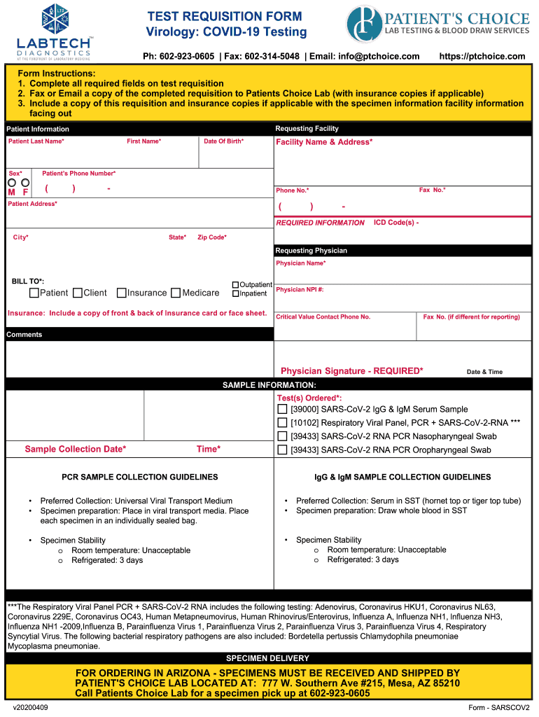 Virology COVID 19 Testing  Form