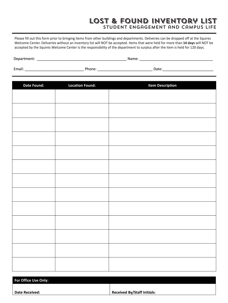 Lost and Found Template Word  Form
