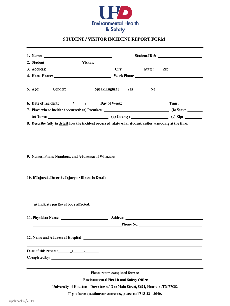  STUDENT VISITOR INCIDENT REPORT FORM 2019-2024