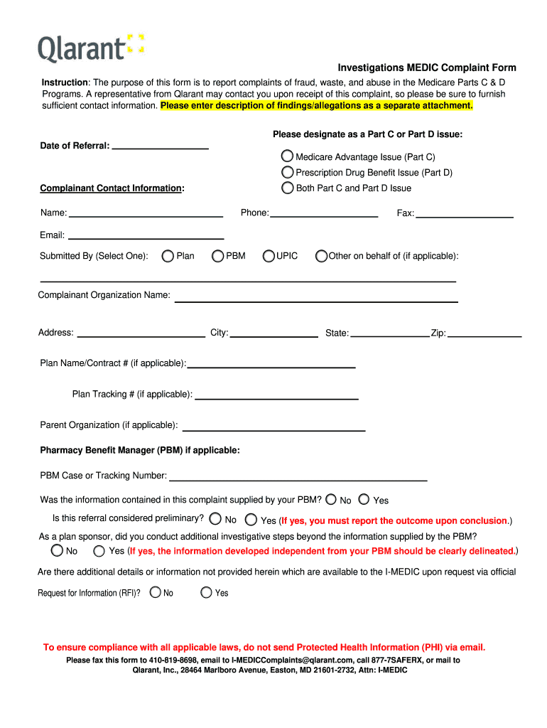 Medic Complaint  Form