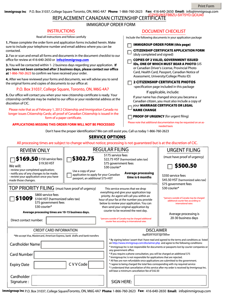 IMMIGROUP ORDER FORM This Page 2019