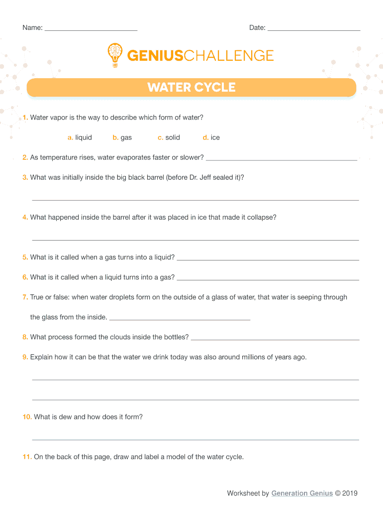 Genius Challenge Water Cycle Answers  Form