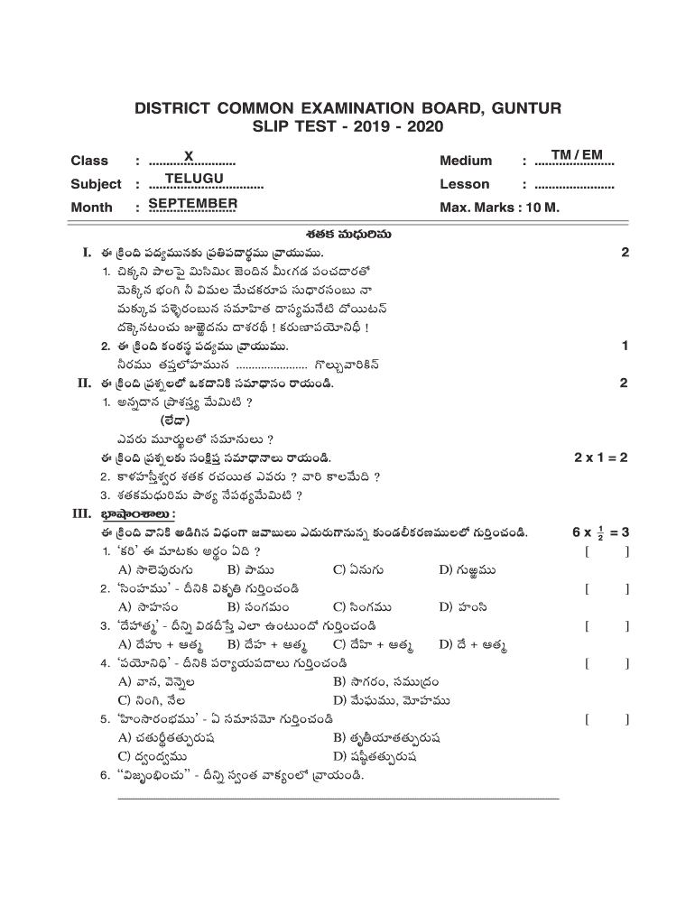 District Common Examination Board Guntur  Form