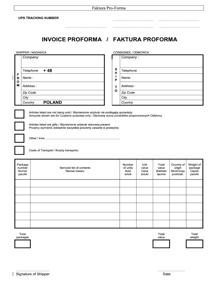 Faktura Proforma Ups