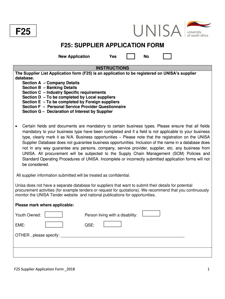 Get and Sign Unisa Supplier 2018-2022 Form
