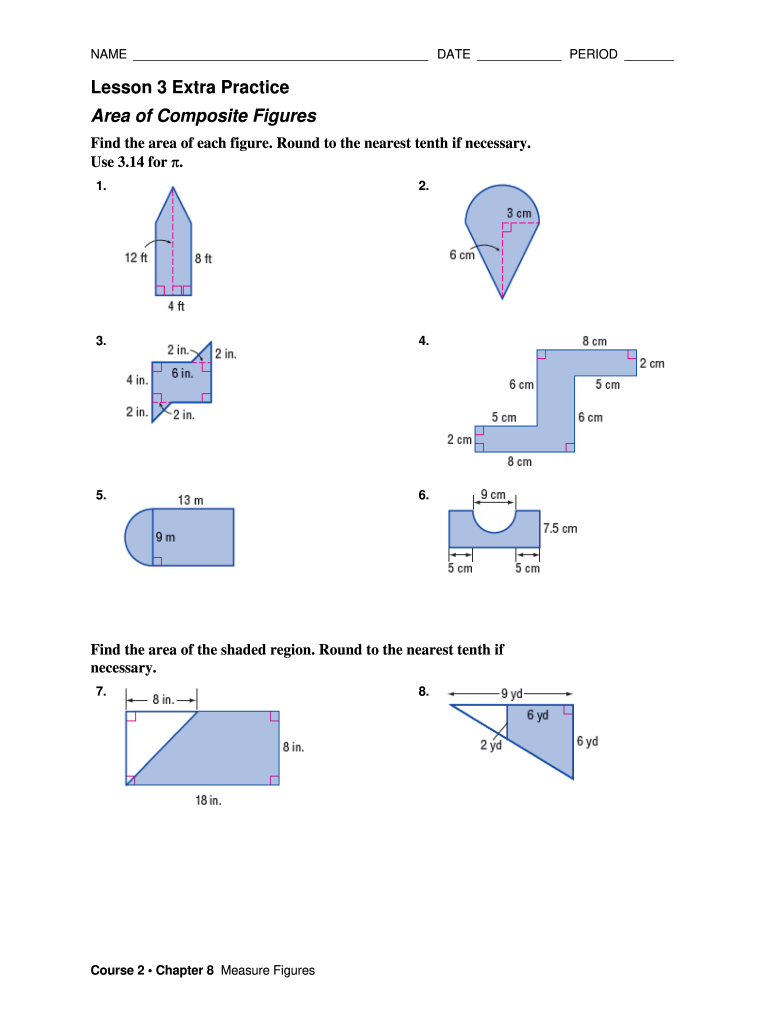 Lesson 3 Extra Practice Area of Composite Figures Answer Key  Form