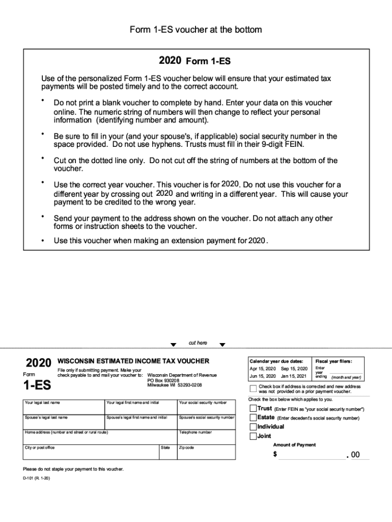  Form 1 ES, Wisconsin Estimated Income Tax Voucher Form 1 ES, Wisconsin Estimated Income Tax Voucher 2020-2024