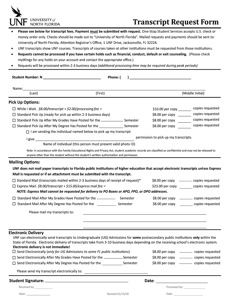Unf Transcript Fill Out And Sign Printable Pdf Template Signnow