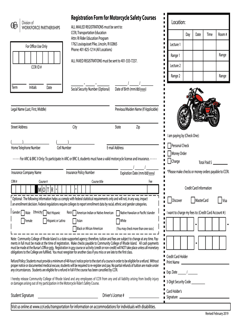  Registration Form for Motorcycle Safety Courses Location ALL 2019-2024