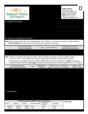  Dependent Verification Worksheet Wright State 2019