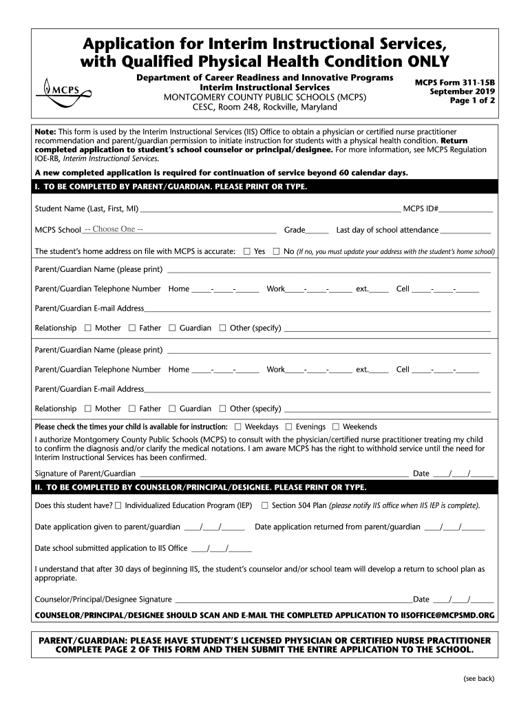  Application for Interim Instructional Services, with Qualified 2019-2024