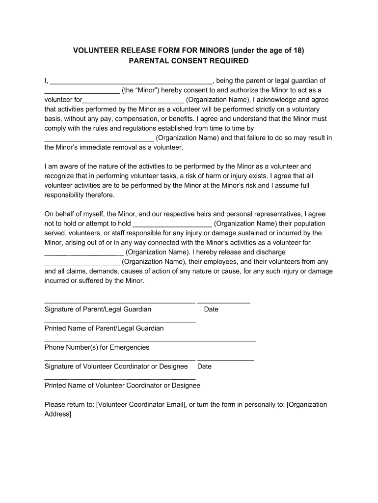 Minor Volunteer Release Form