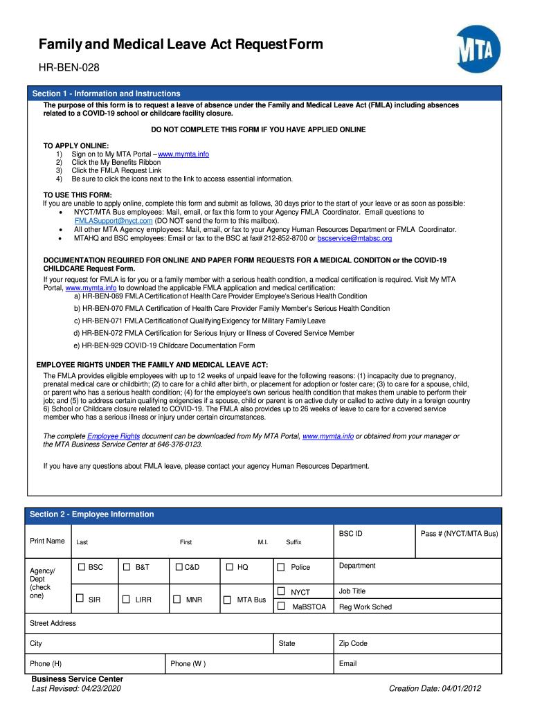 Get and Sign the Purpose of This Form Is to Request a Leave of Absence under the Family and Medical Leave Act FMLA Including Absences 2020-2022