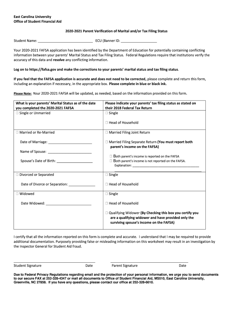  2021 Parent Verification of Marital Andor Tax Filing Status 2020-2024