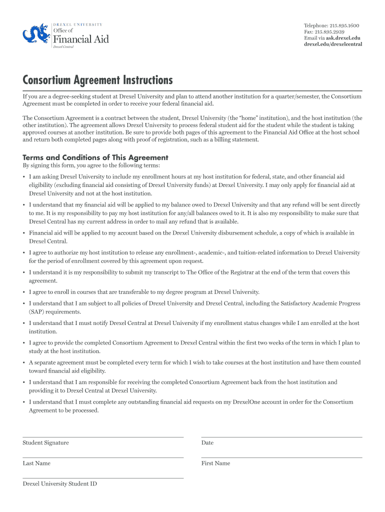 Drexel University Consortium Agreement  Form