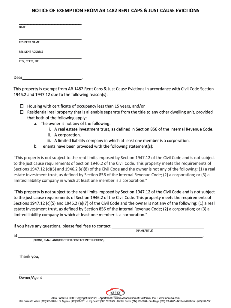 Ab 1482 Notice Sample Letter  Form