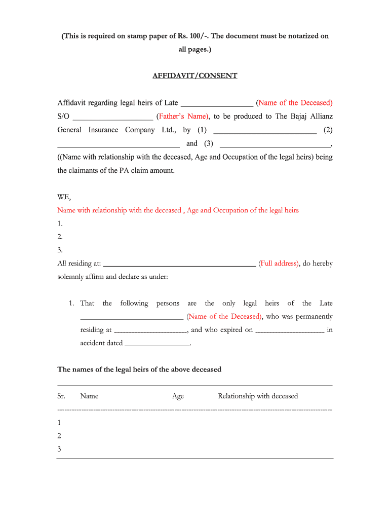 Affidavit for Legal Heir Certificate Format