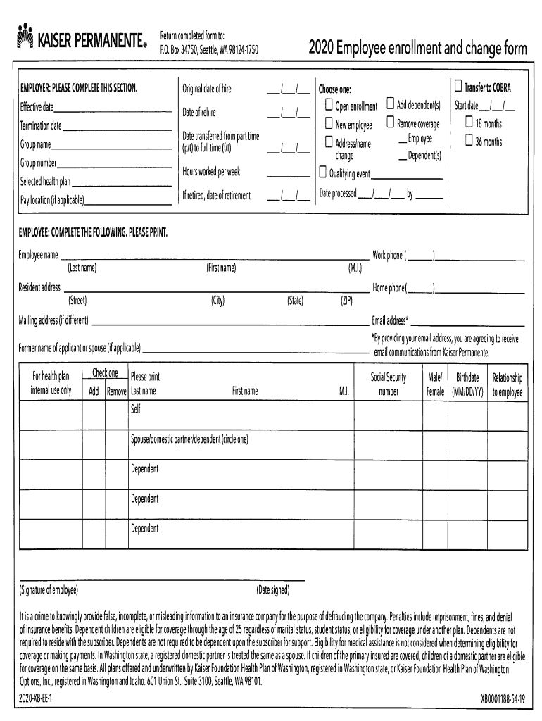  Employee Enrollment Change Form 2020-2024