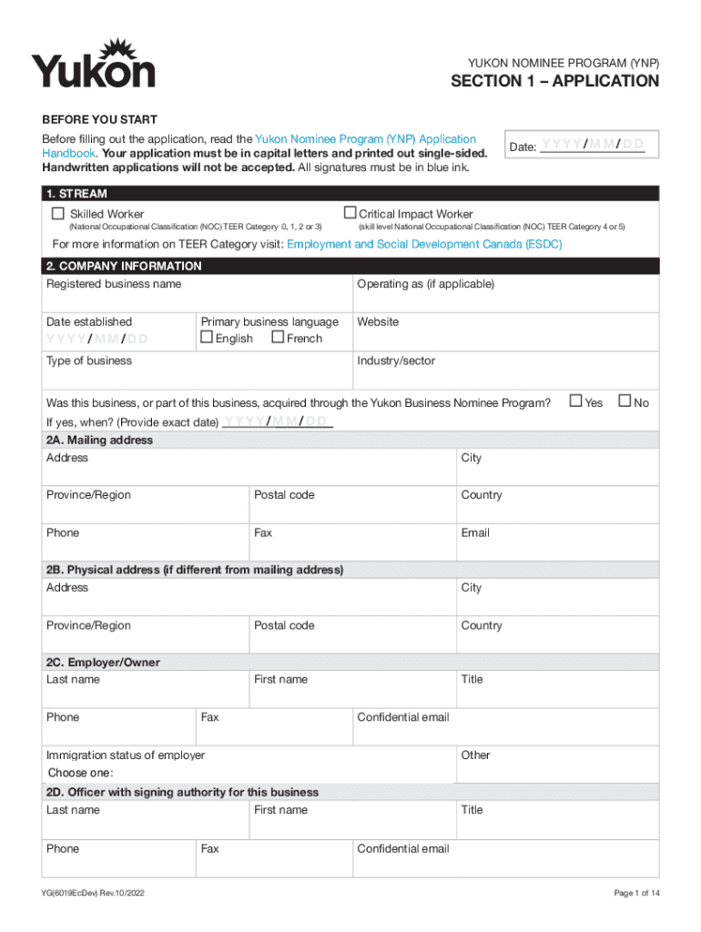  YUKON NOMINEE PROGRAM BNPSECTION 1 APPLICATION B 2022-2024