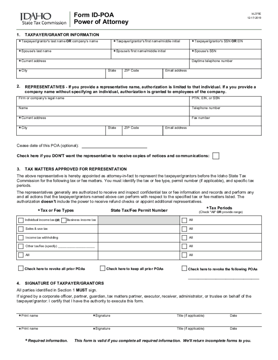 Form ID POA, Power of Attorney and Instructions