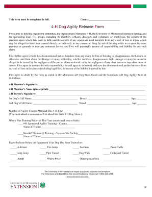 4 H Dog Agility Release Form UMN Extension