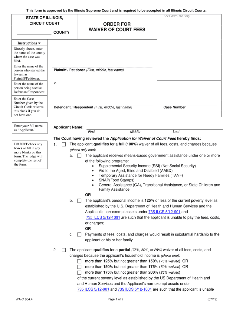 IL IL Order for Waiver of Court Fees  Form