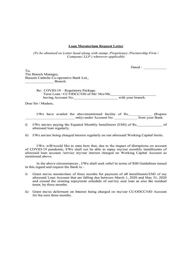 Moratorium Request Letter Sample  Form