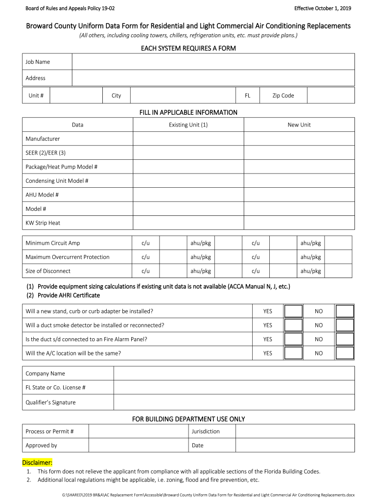 Broward County Uniform Data Form