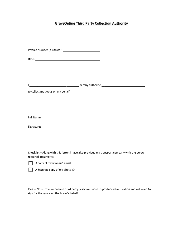 Graysonline Third Party Pick Up  Form